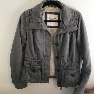A&F Grey Sherpa Lined Utility Coat Jacket
